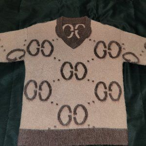 Gucci Gg Mohair Wool V-neck Sweater In Beige - Brown .size m